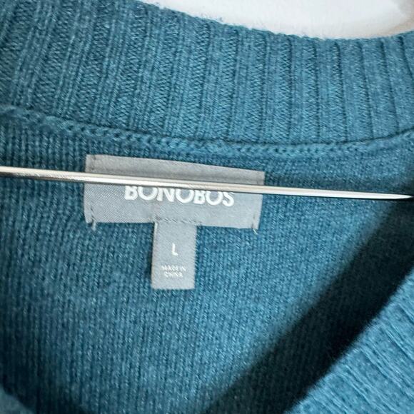 Bonobos V Neck Merino Wool Blend Long Sleeve Sweater Green L Preppy - Picture 5 of 7